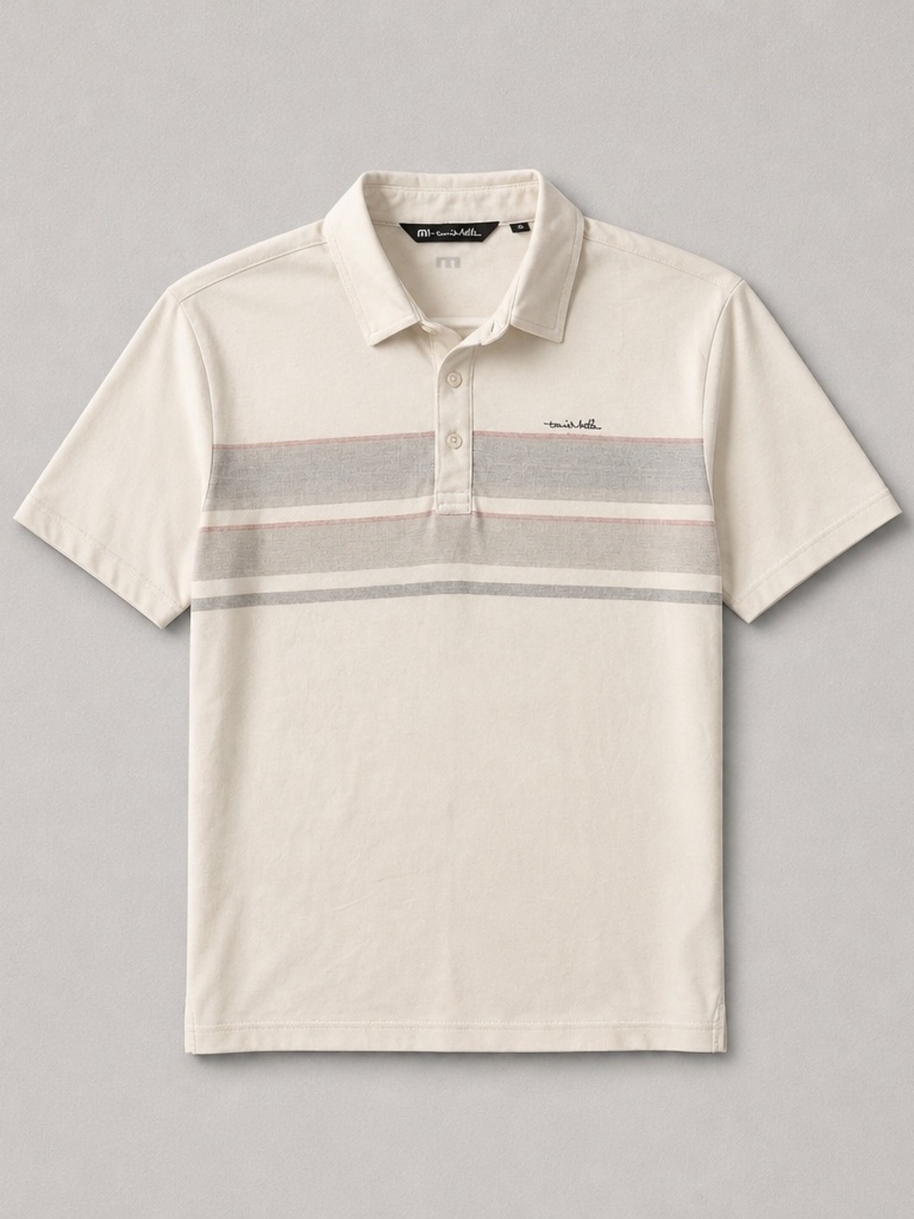 Travis Mathew Men's Cream Stripe Golf Polo Shirt XL